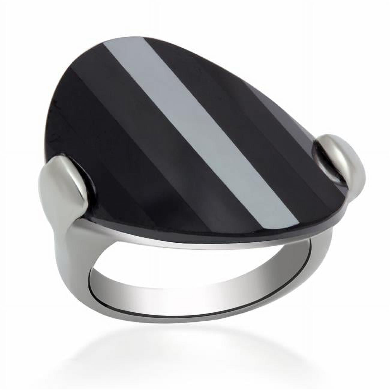 Women Rhodium Brass Ring with AAA Grade CZ in Jet - Size 7