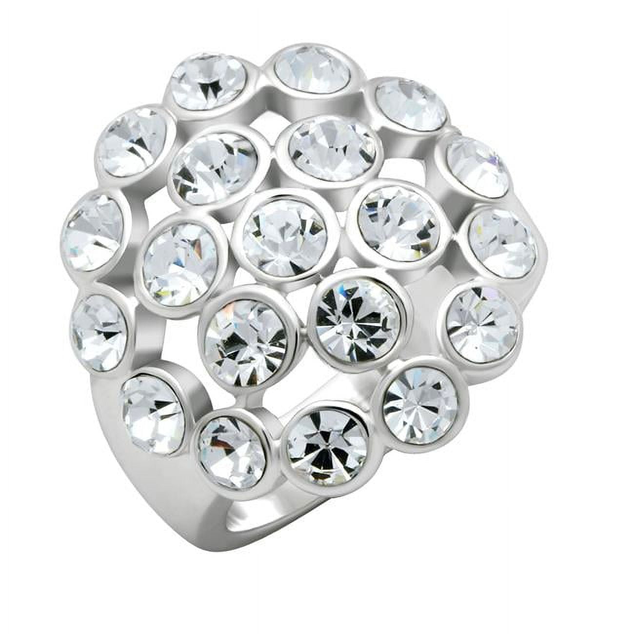 Women Rhodium Brass Ring with Top Grade Crystal in Clear - Size 5