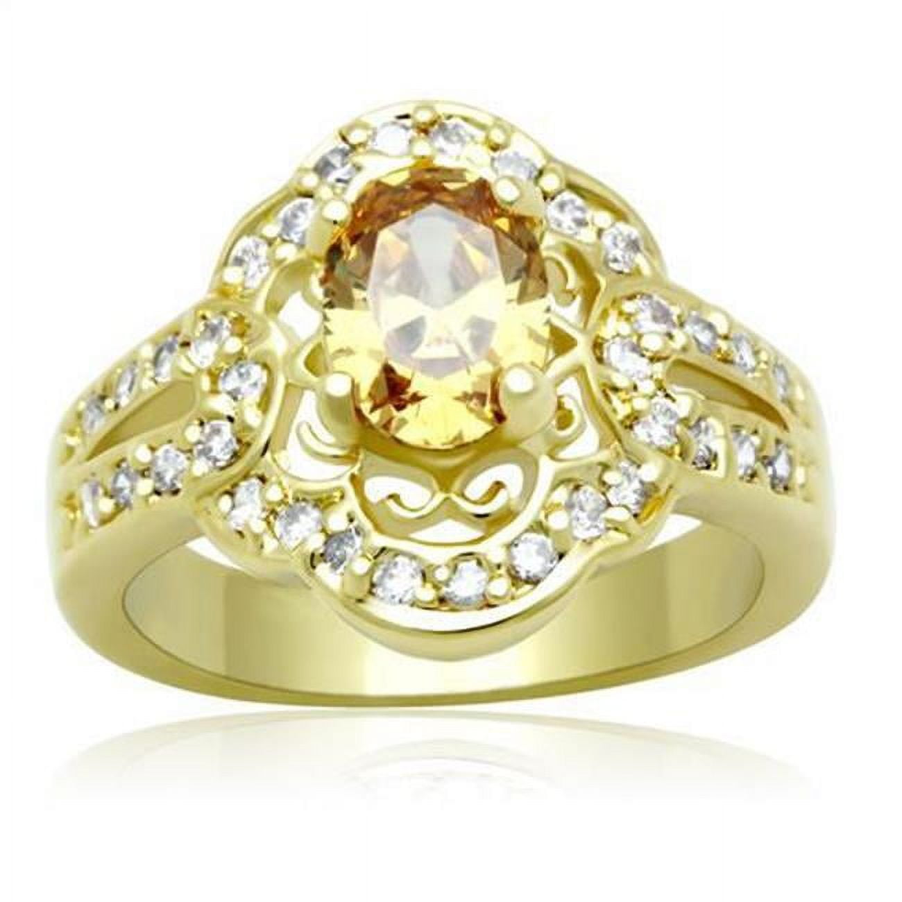 Women Gold Brass Ring with AAA Grade CZ in Champagne - Size 7