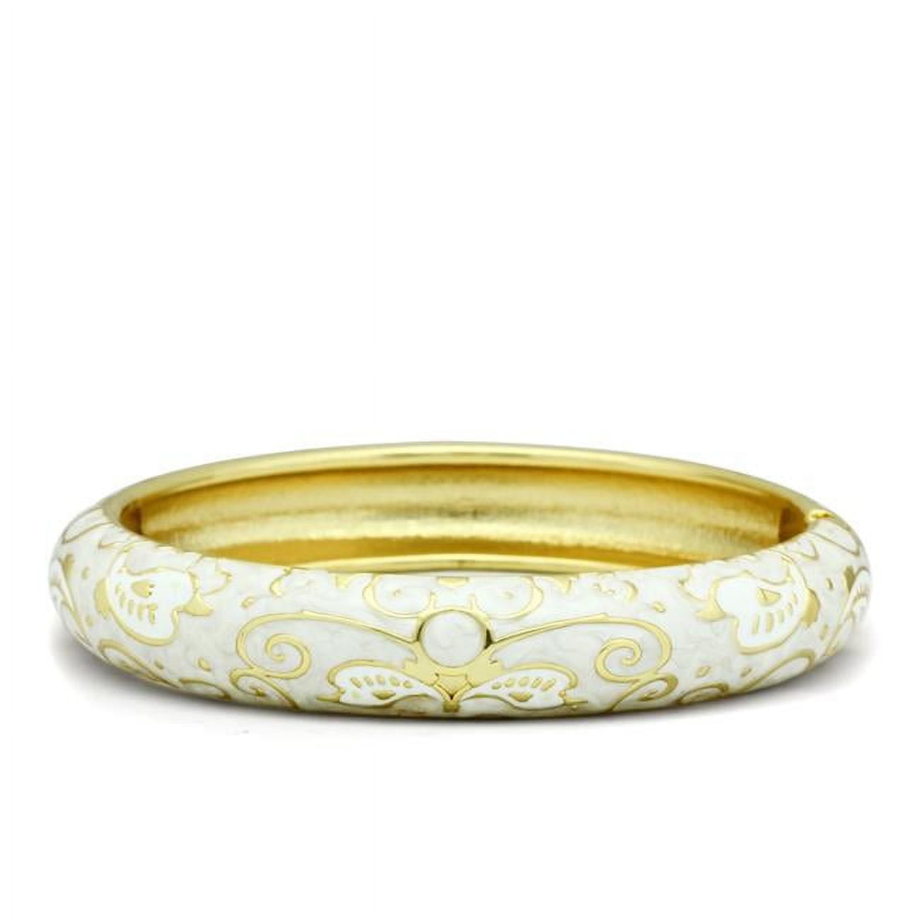 Women Flash Gold White Metal Bangle with Epoxy in No Stone - 7 in.