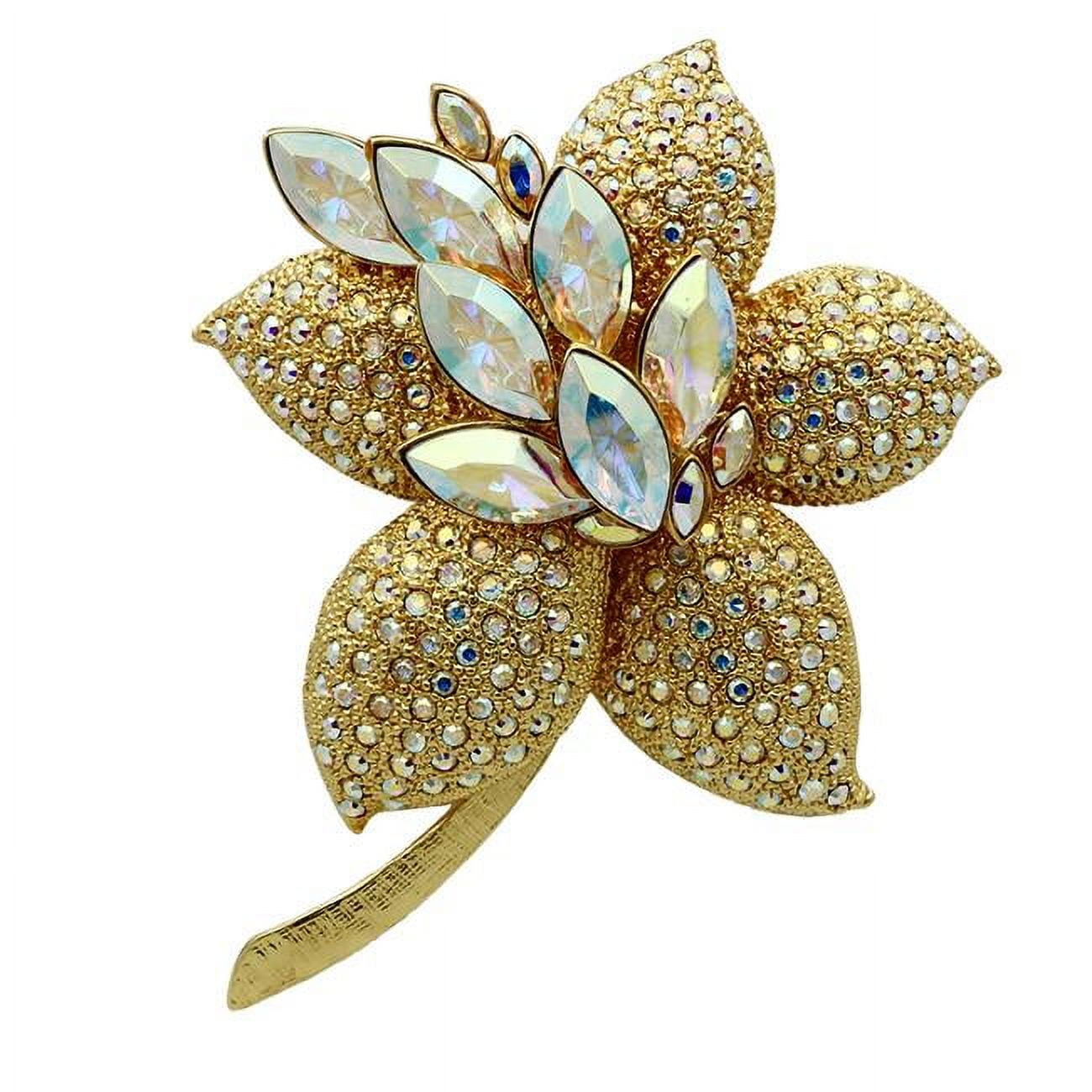 Picture of Alamode LO2402 Women Gold White Metal Brooches with Top Grade Crystal in Aurora Borealis Rainbow Effect