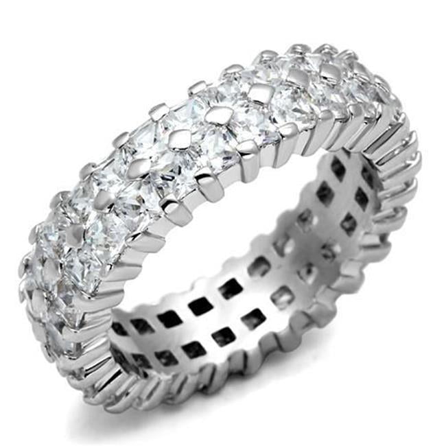 Women Rhodium Brass Ring with AAA Grade CZ in Clear - Size 7