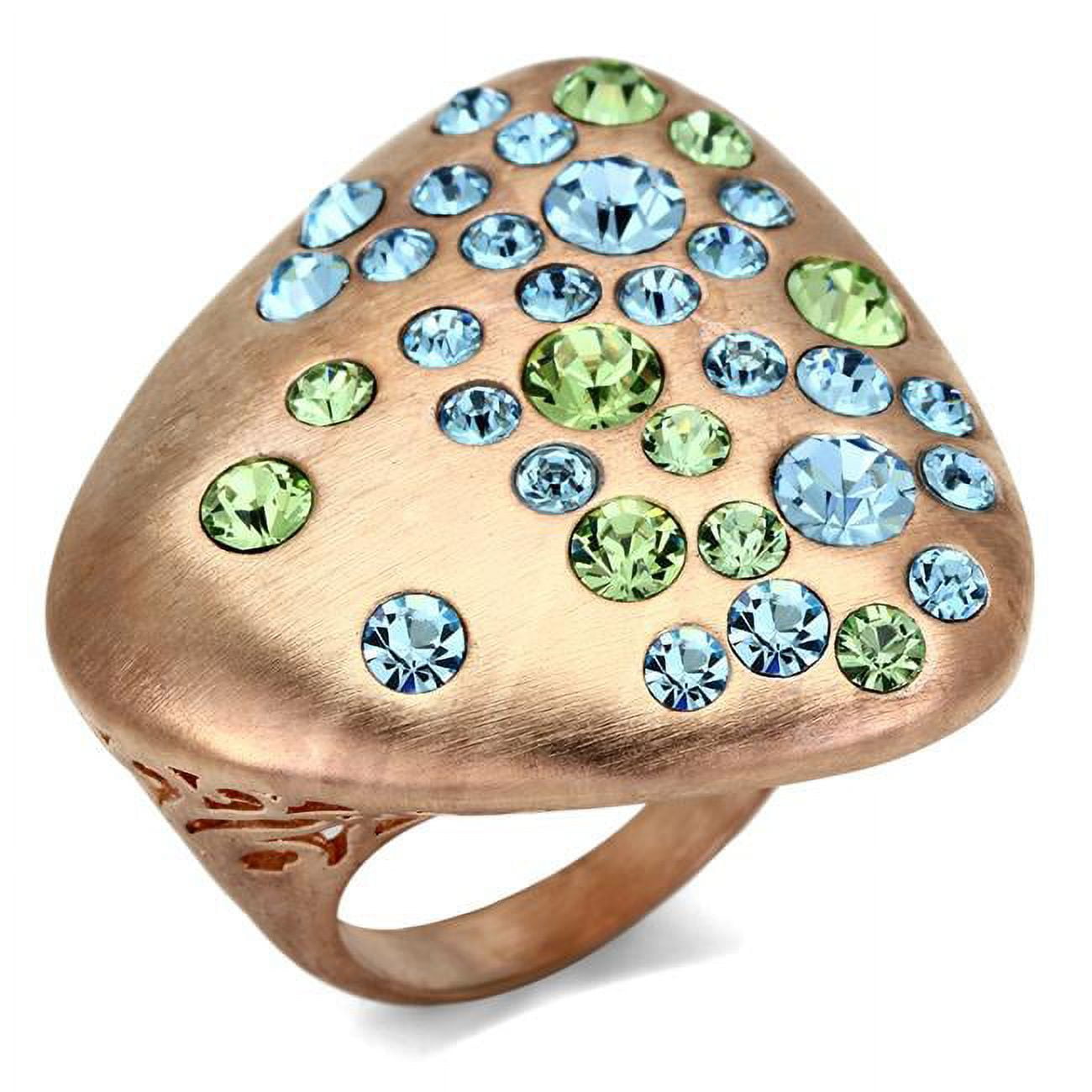 Women Rose Gold Brass Ring with Top Grade Crystal in Multi Color - Size 8