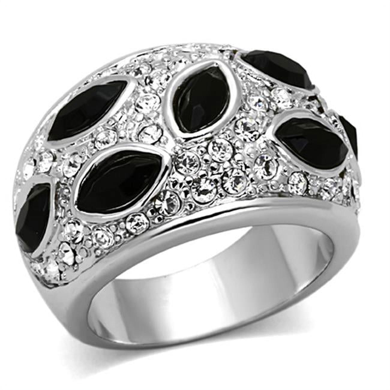 Women Rhodium Brass Ring with Synthetic in Jet - Size 8