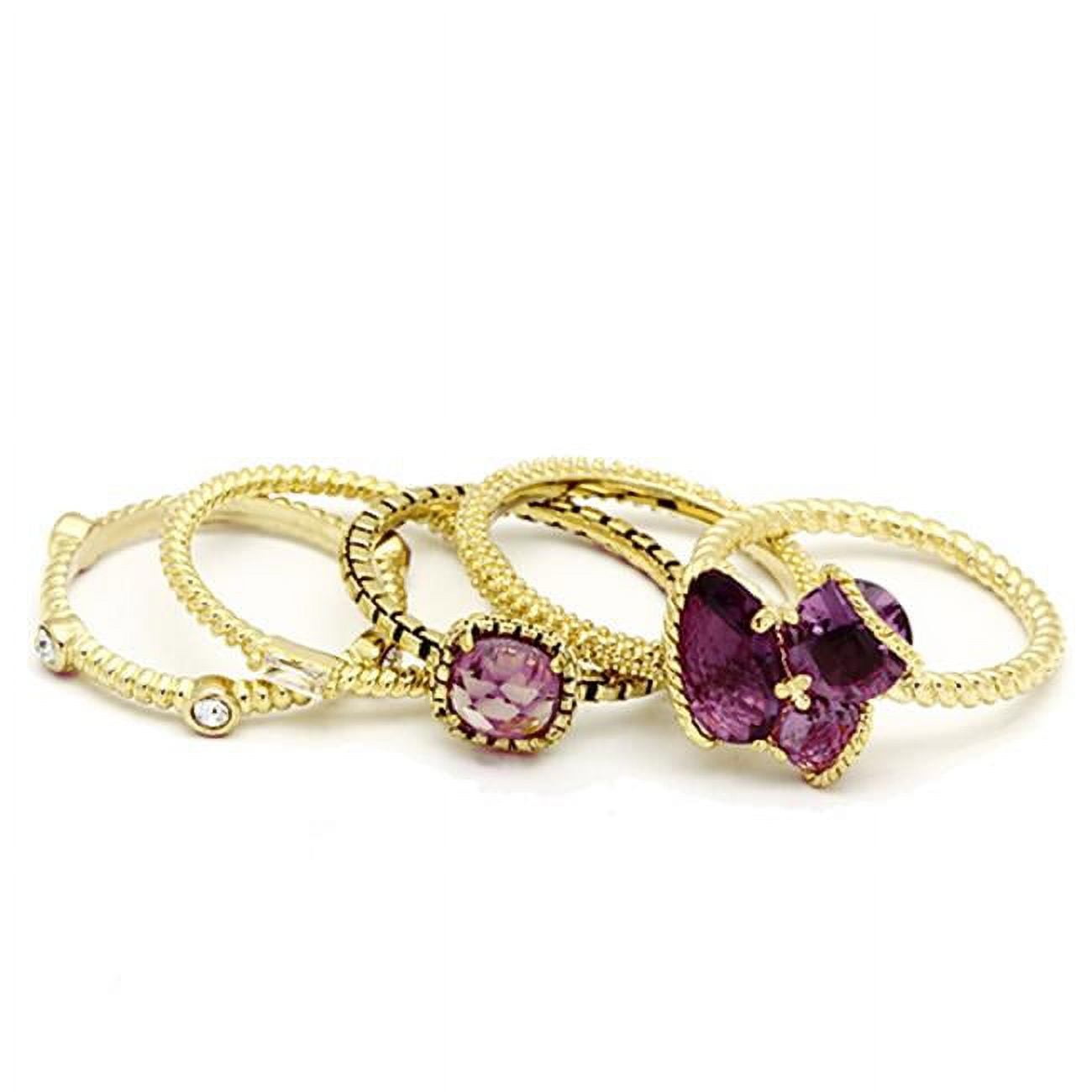 Women Gold Brass Ring with Synthetic in Amethyst - Size 5