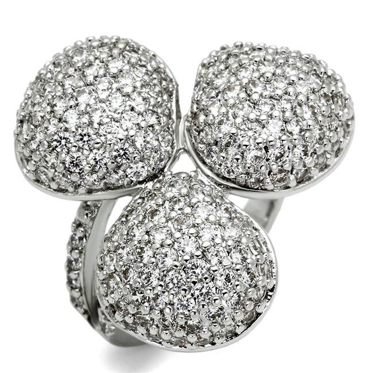 Women Rhodium Brass Ring with AAA Grade CZ in Clear - Size 7