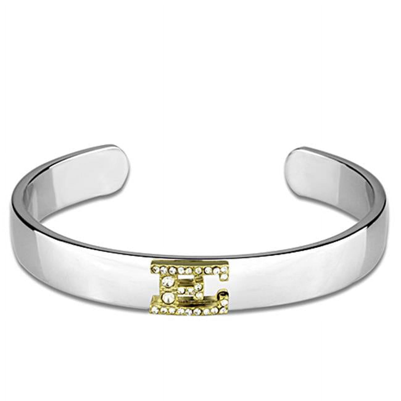 Women Reverse Two-Tone White Metal Bangle with Top Grade Crystal in Clear - 6.75 in.