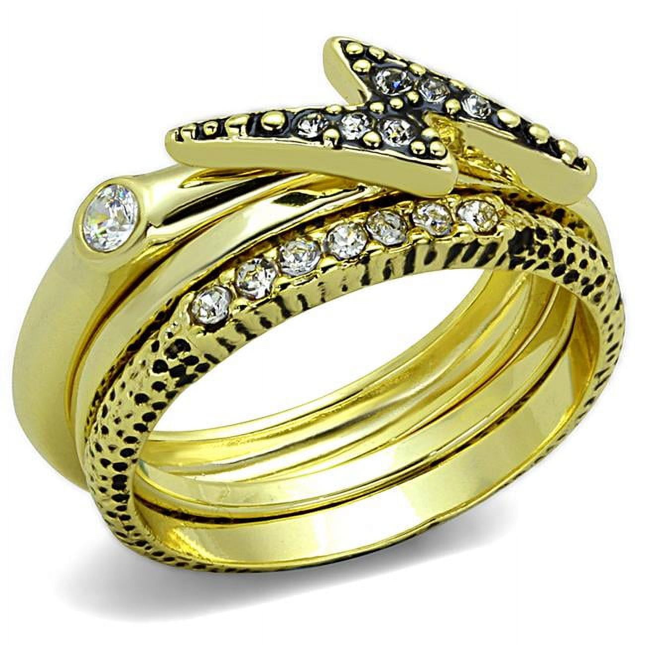 Women Gold Brass Ring with Top Grade Crystal in Clear - Size 6