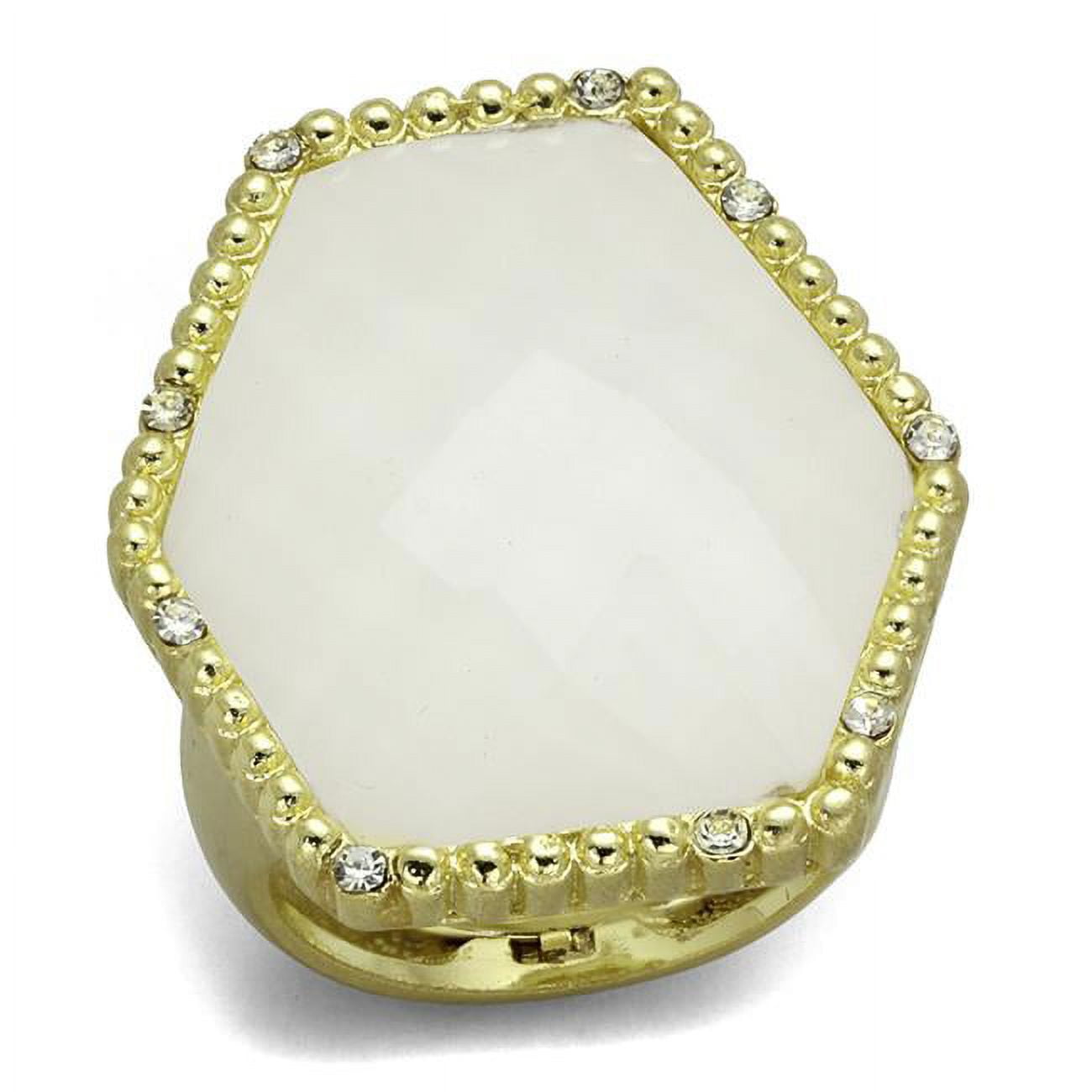 Women Gold & Brush Brass Ring with Synthetic in Clear - Size 8
