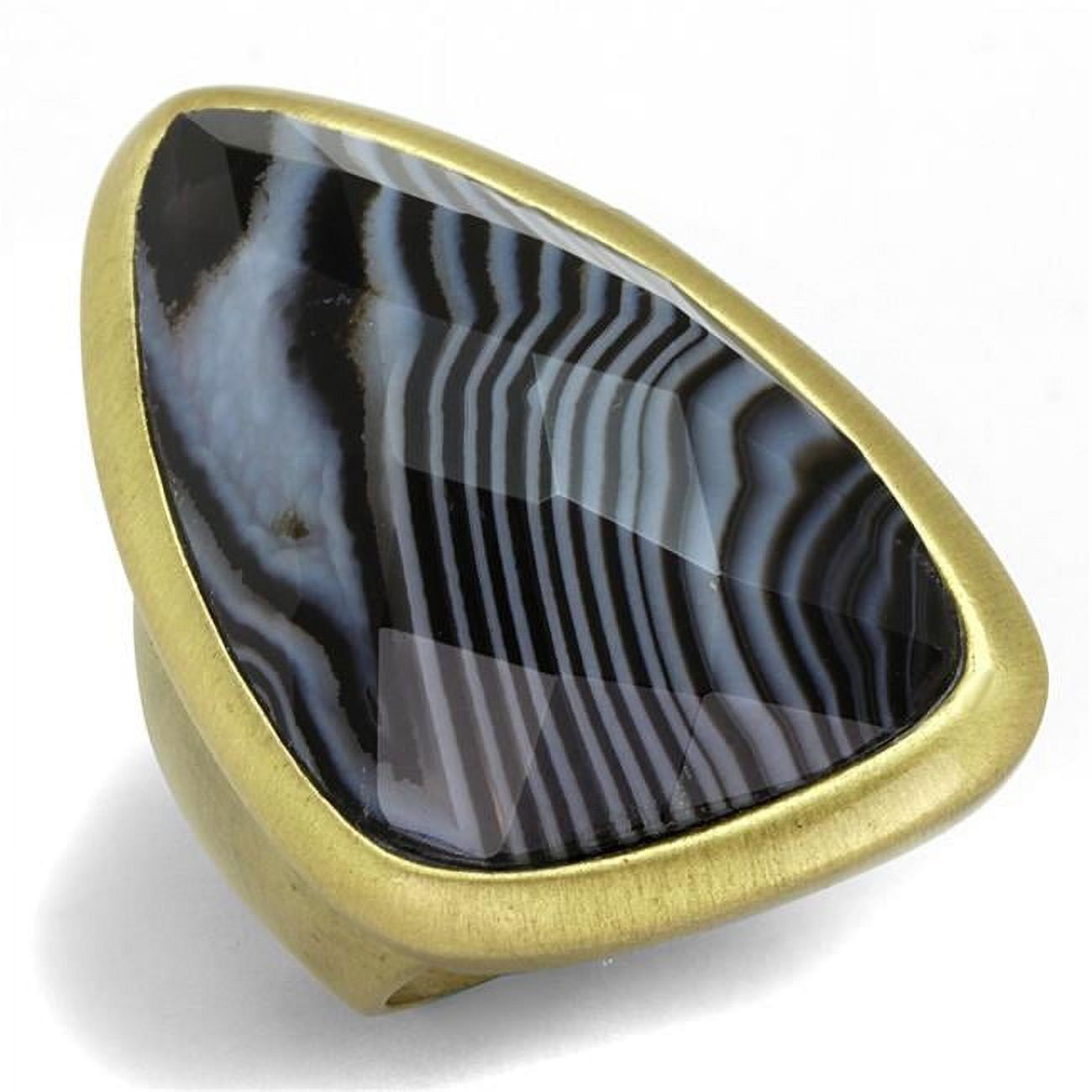 Women Antique Copper Brass Ring with Synthetic in Jet - Size 5