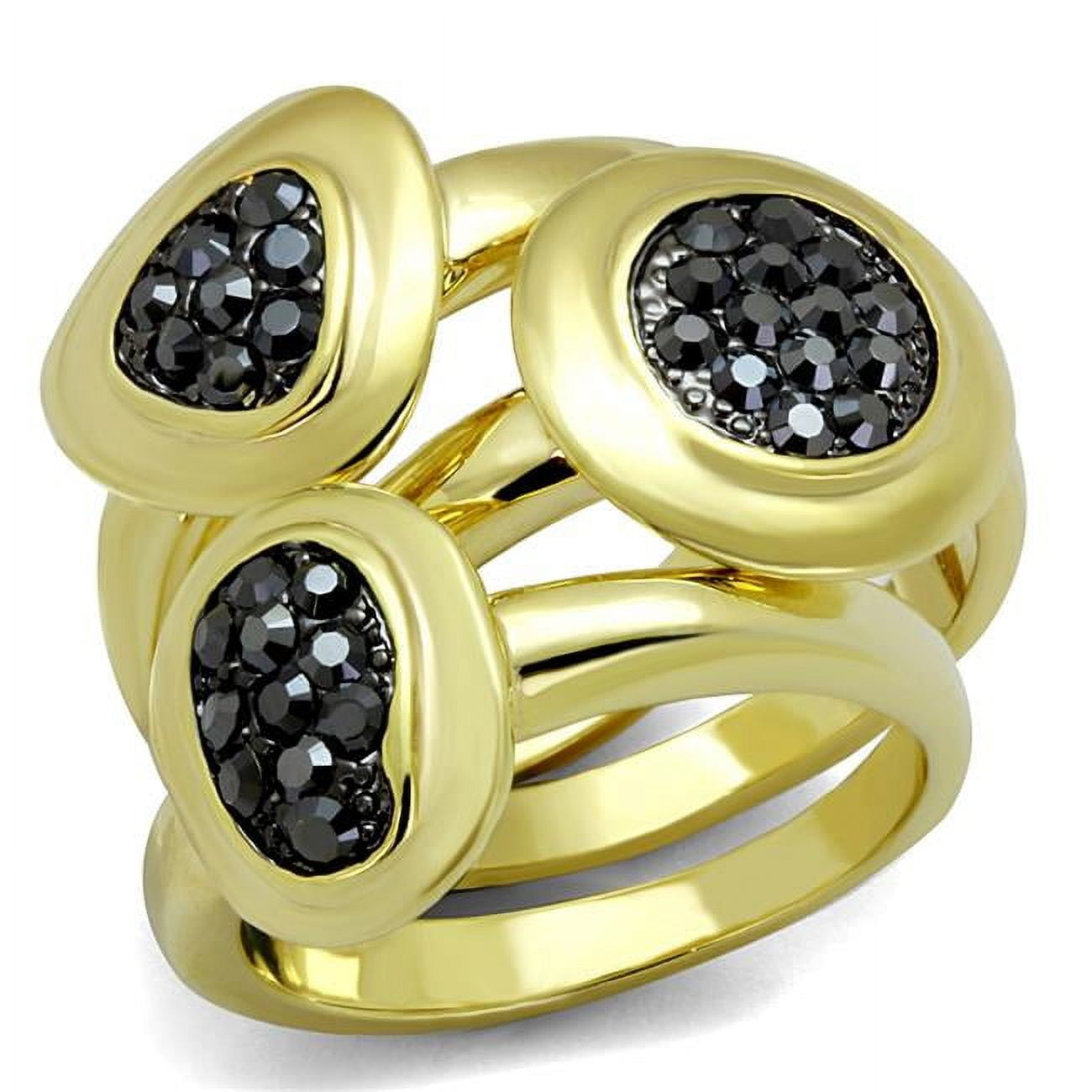 Women Gold Brass Ring with Top Grade Crystal in Hematite - Size 9
