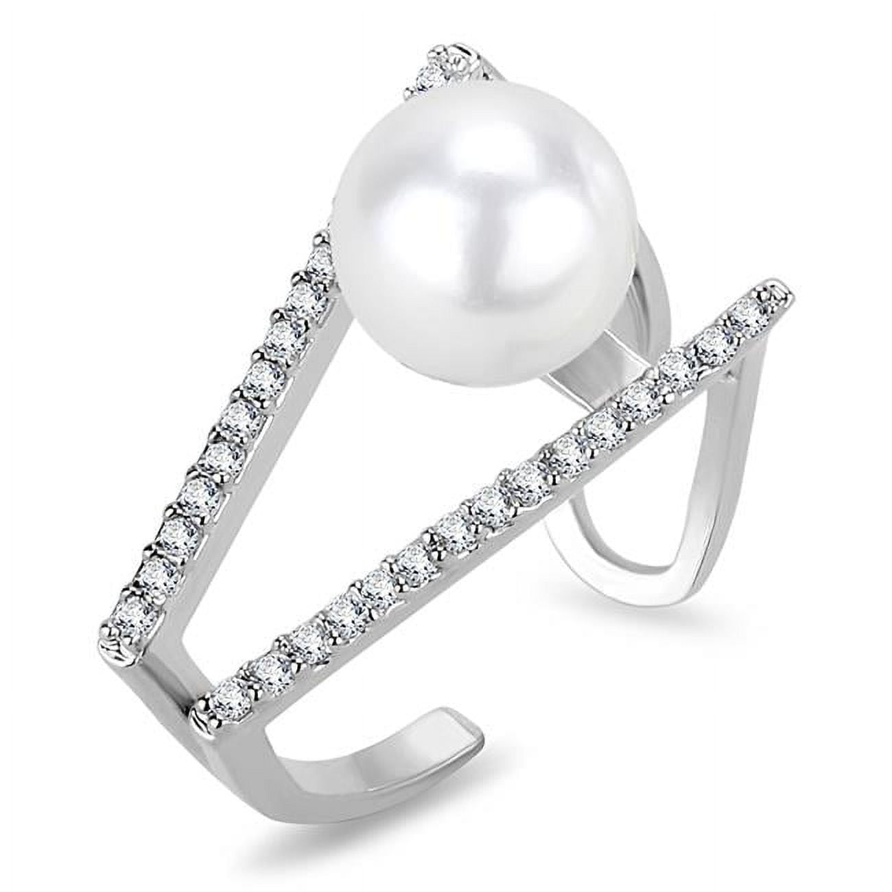 Women Rhodium Brass Ring with Synthetic in White - Size 5