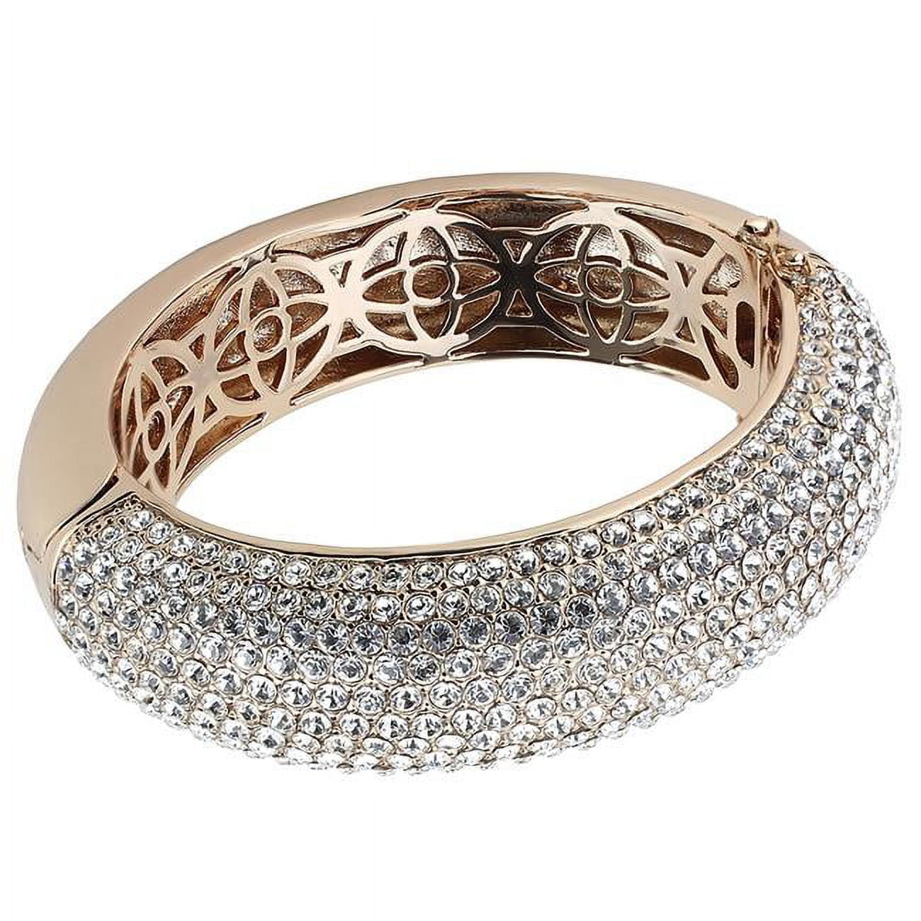 Women Rose Gold & e-coating Brass Bangle with Top Grade Crystal in Clear - 6.75 in.