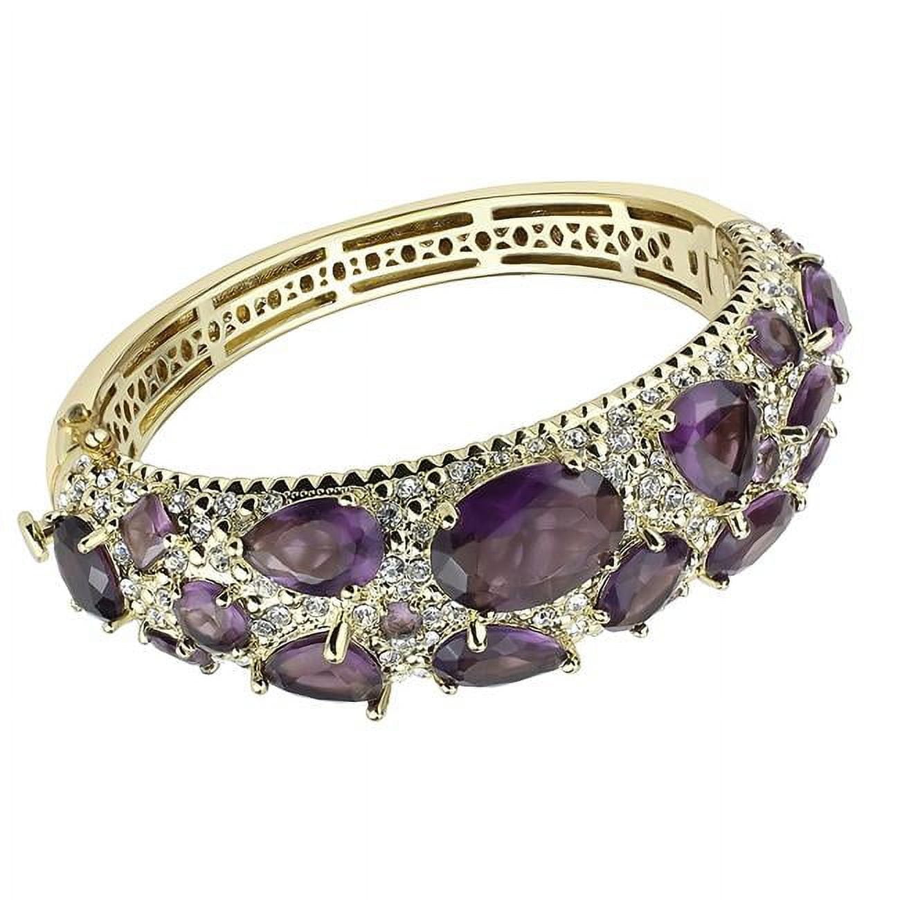Women Gold Brass Bangle with Synthetic in Amethyst - 6.75 in.