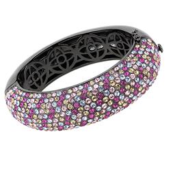 Picture of Alamode LO4306-6.75 Women TIN Cobalt Black Brass Bangle with Top Grade Crystal in Multi Color - 6.75 in.