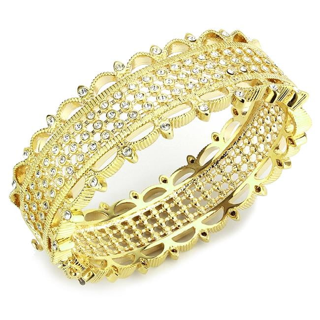 Women Gold Brass Bangle with Top Grade Crystal in Clear - 6.75 in.