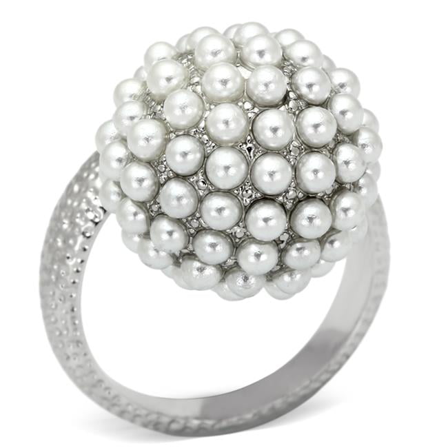 Women Rhodium Brass Ring with Synthetic in White - Size 5