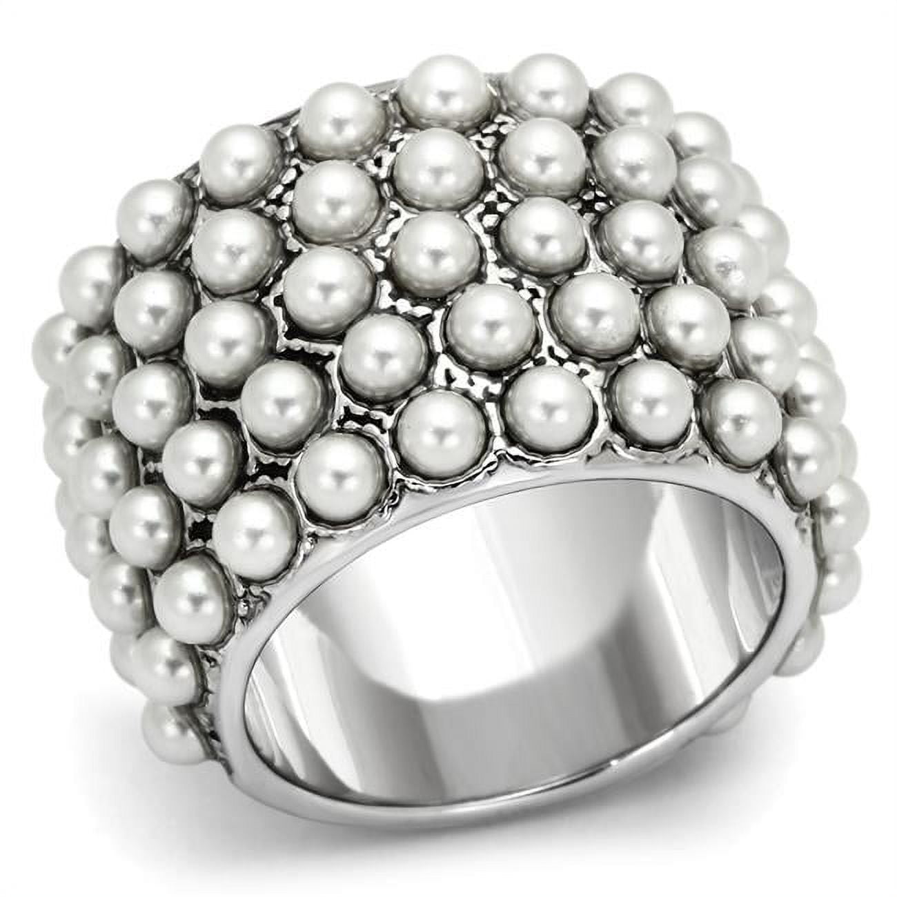 Women Rhodium Brass Ring with Synthetic in White - Size 6