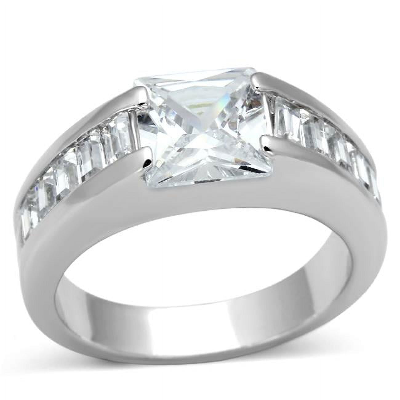 Women Rhodium Brass Ring with AAA Grade CZ in Clear - Size 7