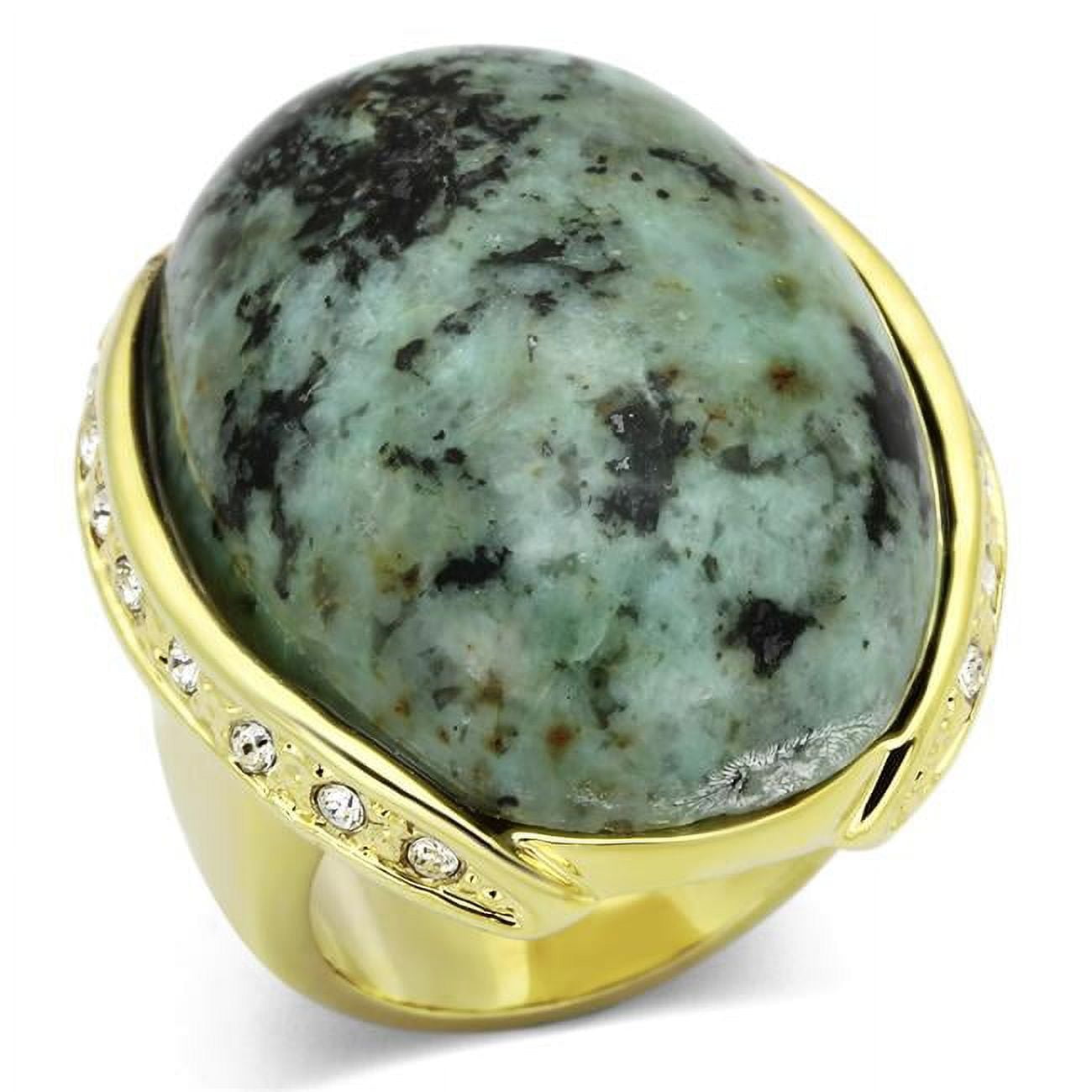Women Gold Brass Ring with Semi-Precious in Sea Blue - Size 5