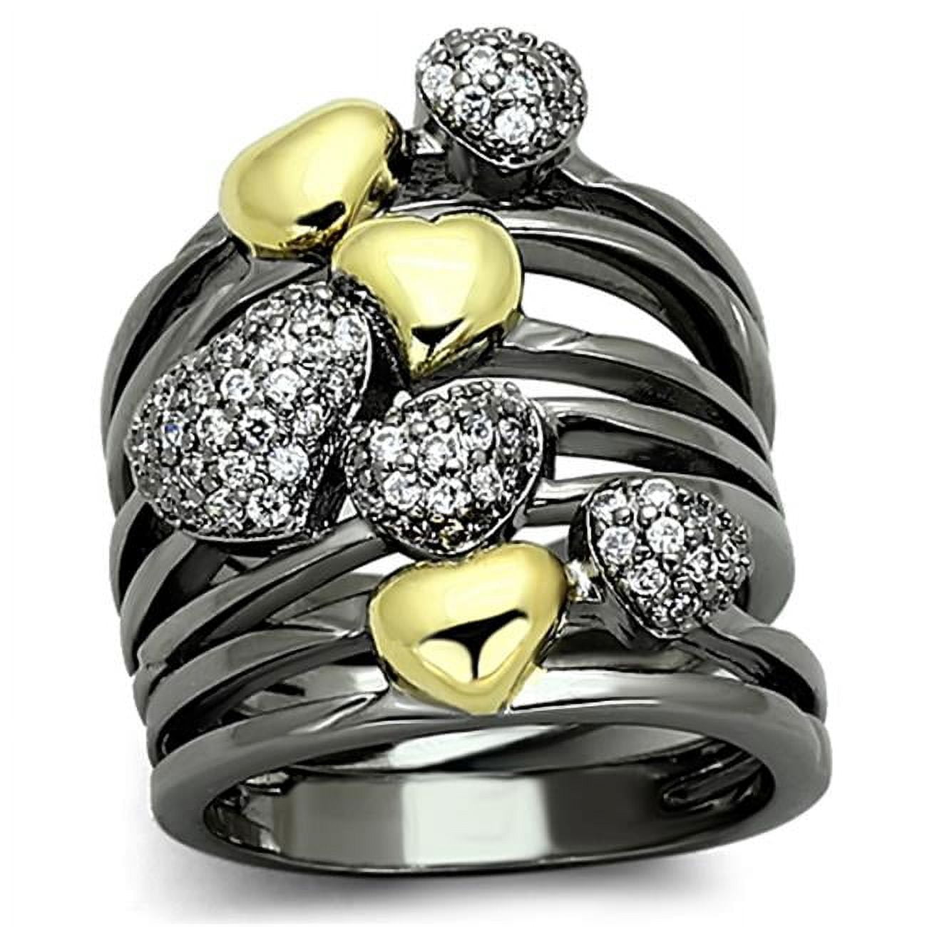 Women Gold & Ruthenium Brass Ring with AAA Grade CZ in Clear - Size 9