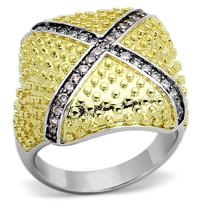 LOA878-6 Women Rhodium & Gold & Ruthenium Brass Ring with AAA Grade CZ in Rose - Size 6