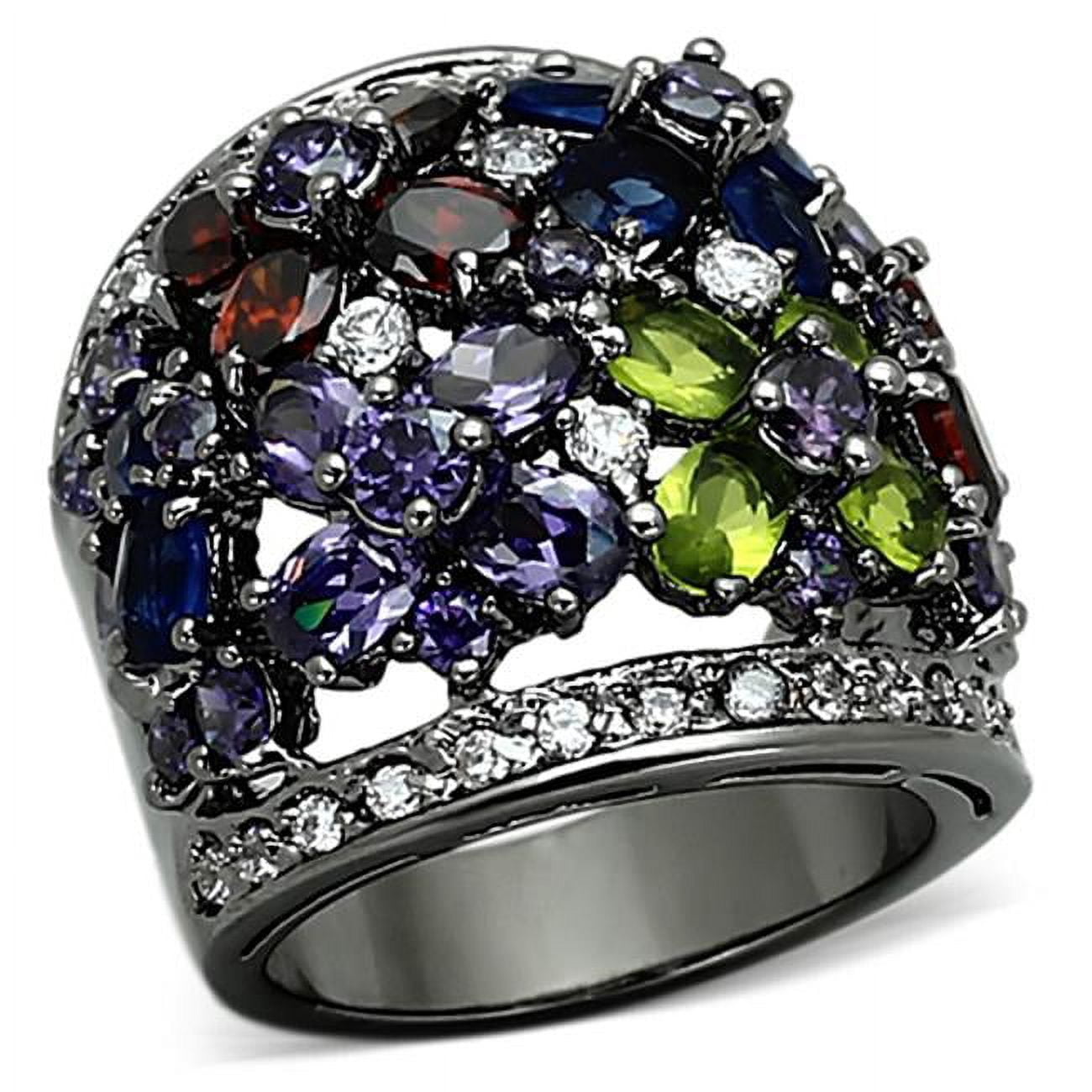Women Ruthenium Brass Ring with AAA Grade CZ in Multi Color - Size 7