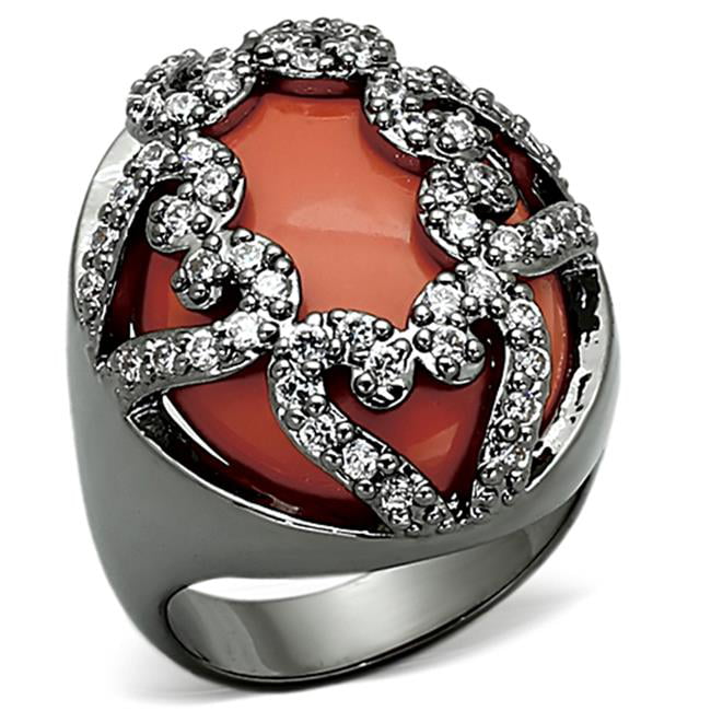 Women Ruthenium Brass Ring with Synthetic in Orange - Size 7