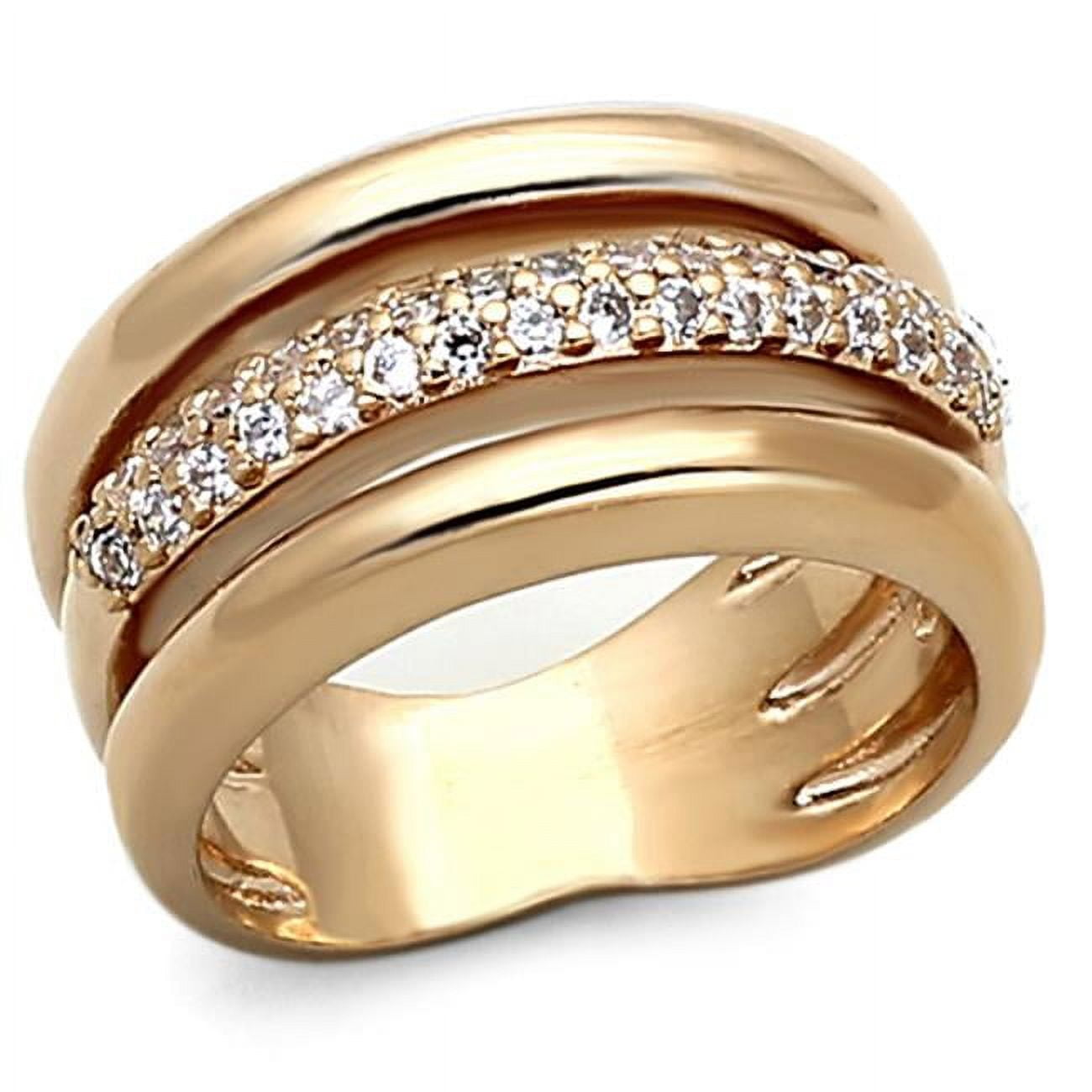 Women Rose Gold Brass Ring with AAA Grade CZ in Clear - Size 7