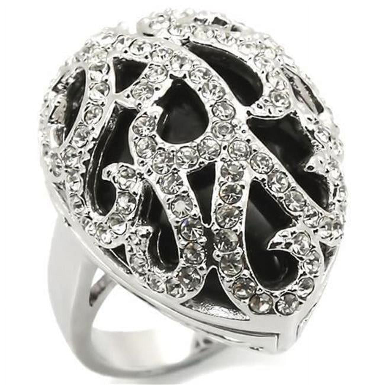 Women Rhodium Brass Ring with Semi-Precious in Jet - Size 8
