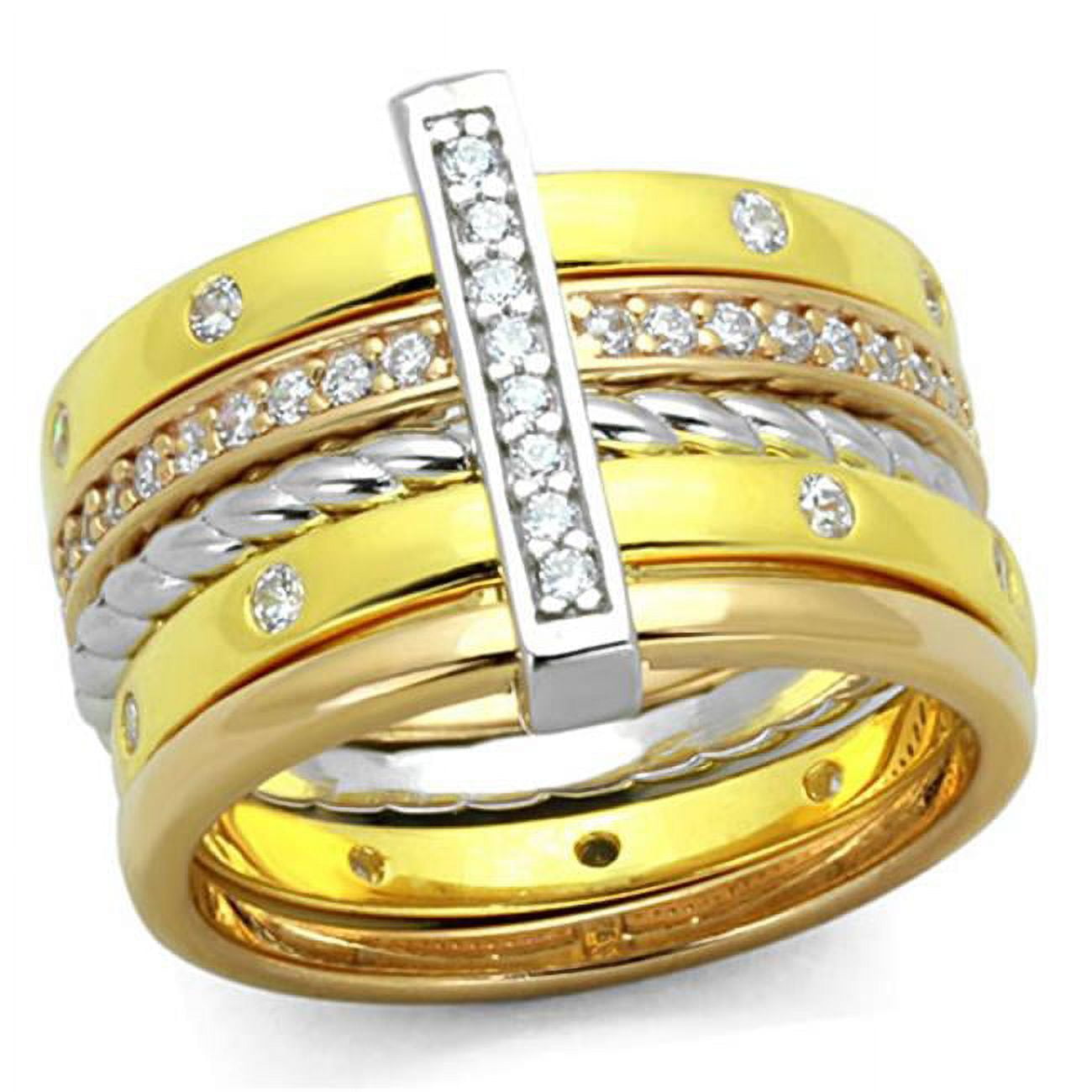 Women Rhodium & Gold & Rose Gold 925 Sterling Silver Ring with AAA Grade CZ in Clear - Size 7