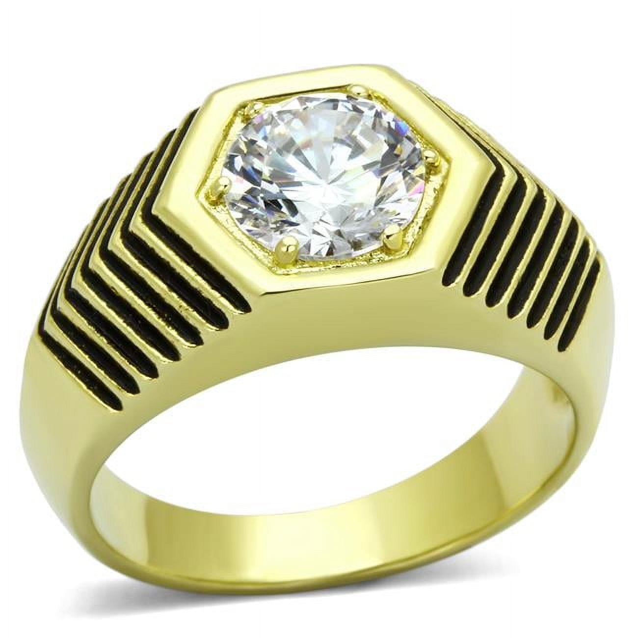 Men IP Gold Stainless Steel Ring with AAA Grade CZ in Clear - Size 12