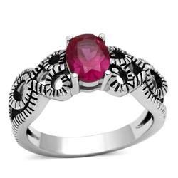 Women High Polished Stainless Steel Ring with AAA Grade CZ in Ruby - Size 9