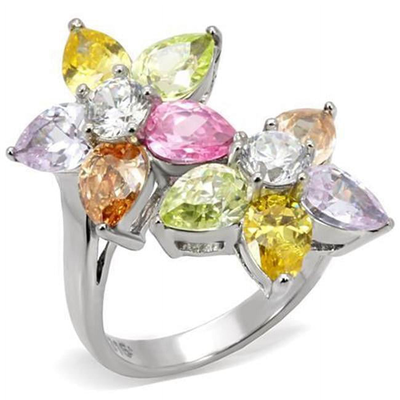 TK111-6 Women High Polished Stainless Steel Ring with AAA Grade CZ in Multi Color - Size 6