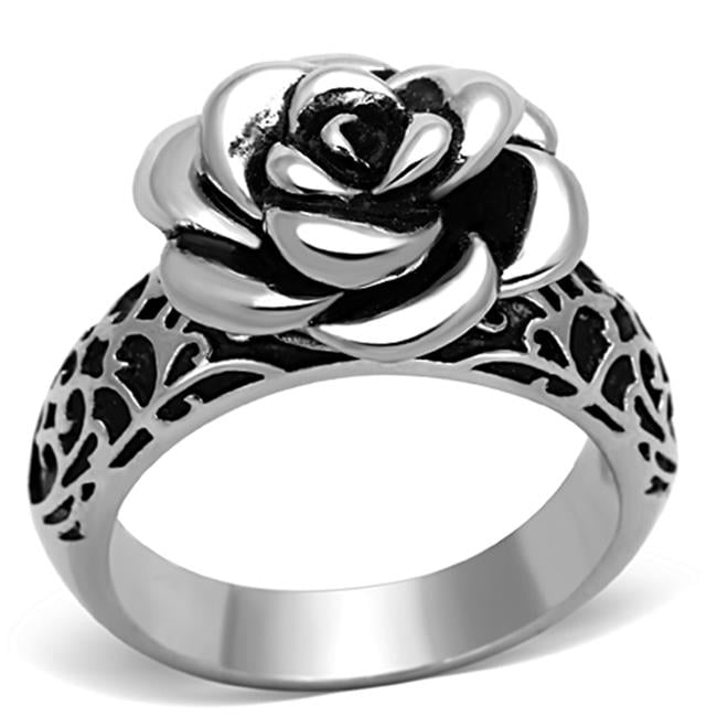 Women High Polished Stainless Steel Ring with Epoxy in Jet - Size 6