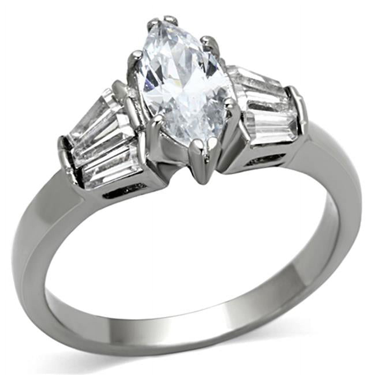 Women High Polished Stainless Steel Ring with AAA Grade CZ in Clear - Size 9