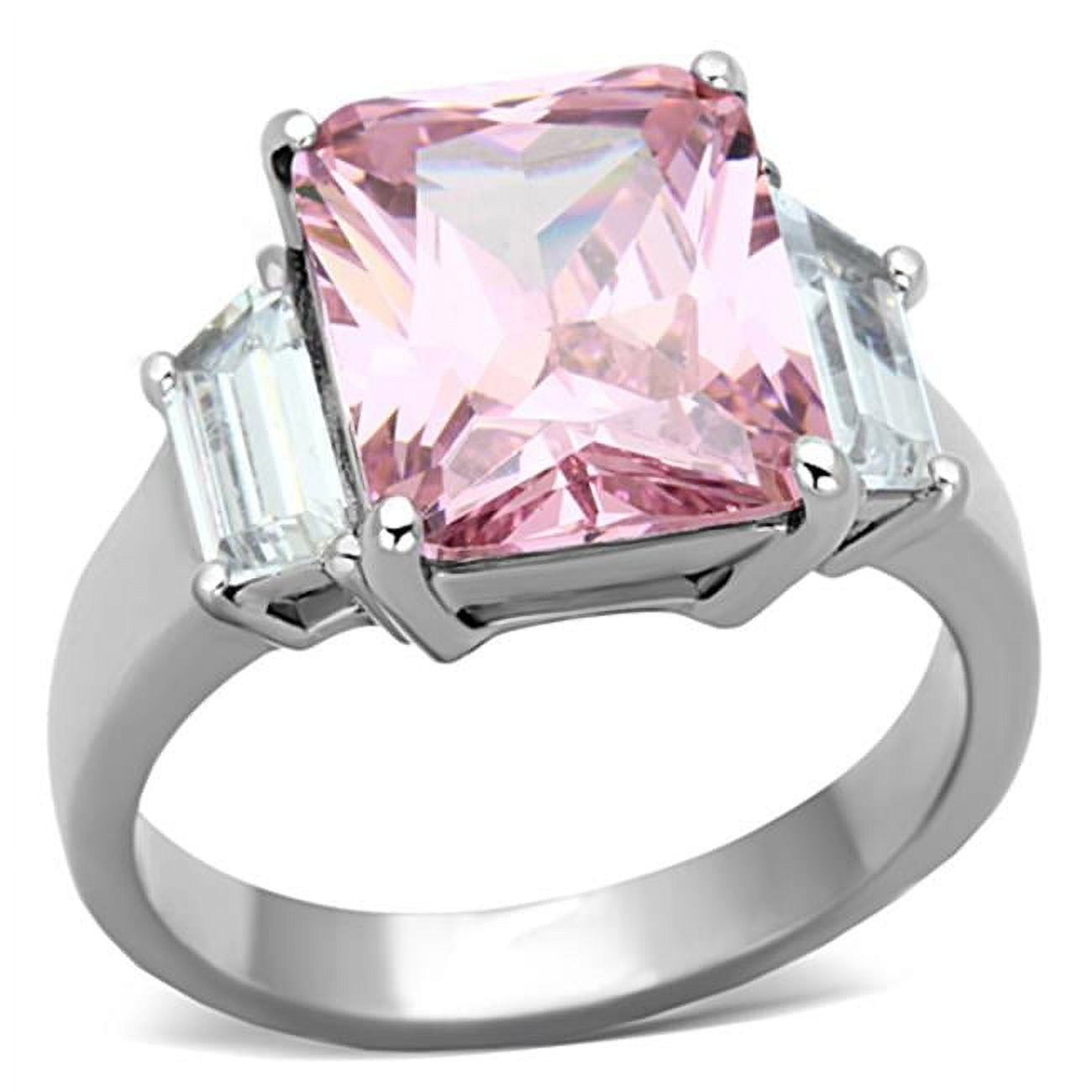 Women High Polished Stainless Steel Ring with AAA Grade CZ in Rose - Size 6