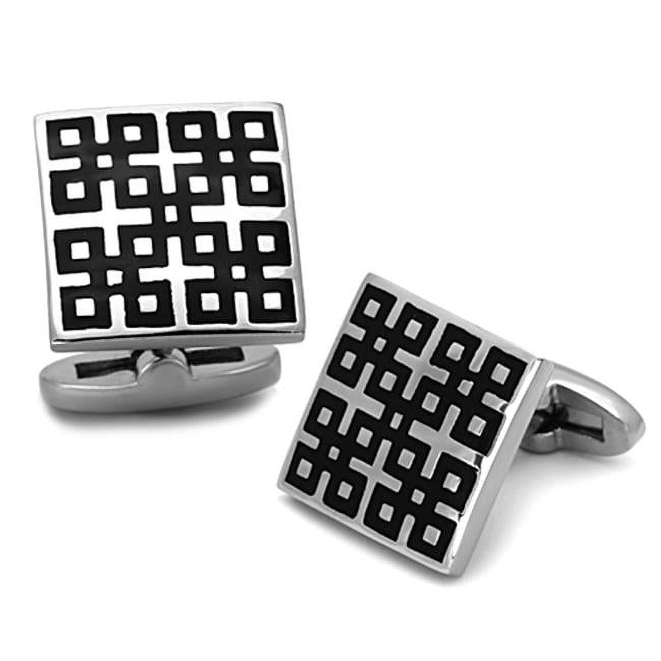 Picture of Alamode TK1243 Men High Polished Stainless Steel Cufflink with Epoxy in Jet