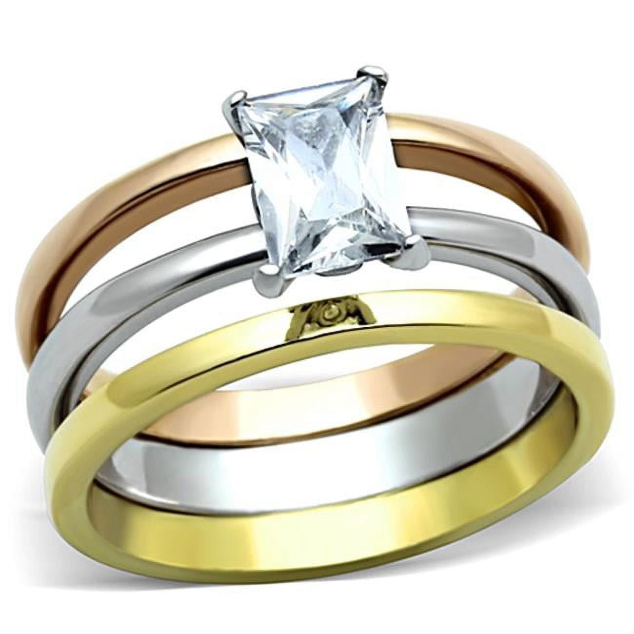 Women Three Tone IP Stainless Steel Ring with AAA Grade CZ in Clear - Size 5