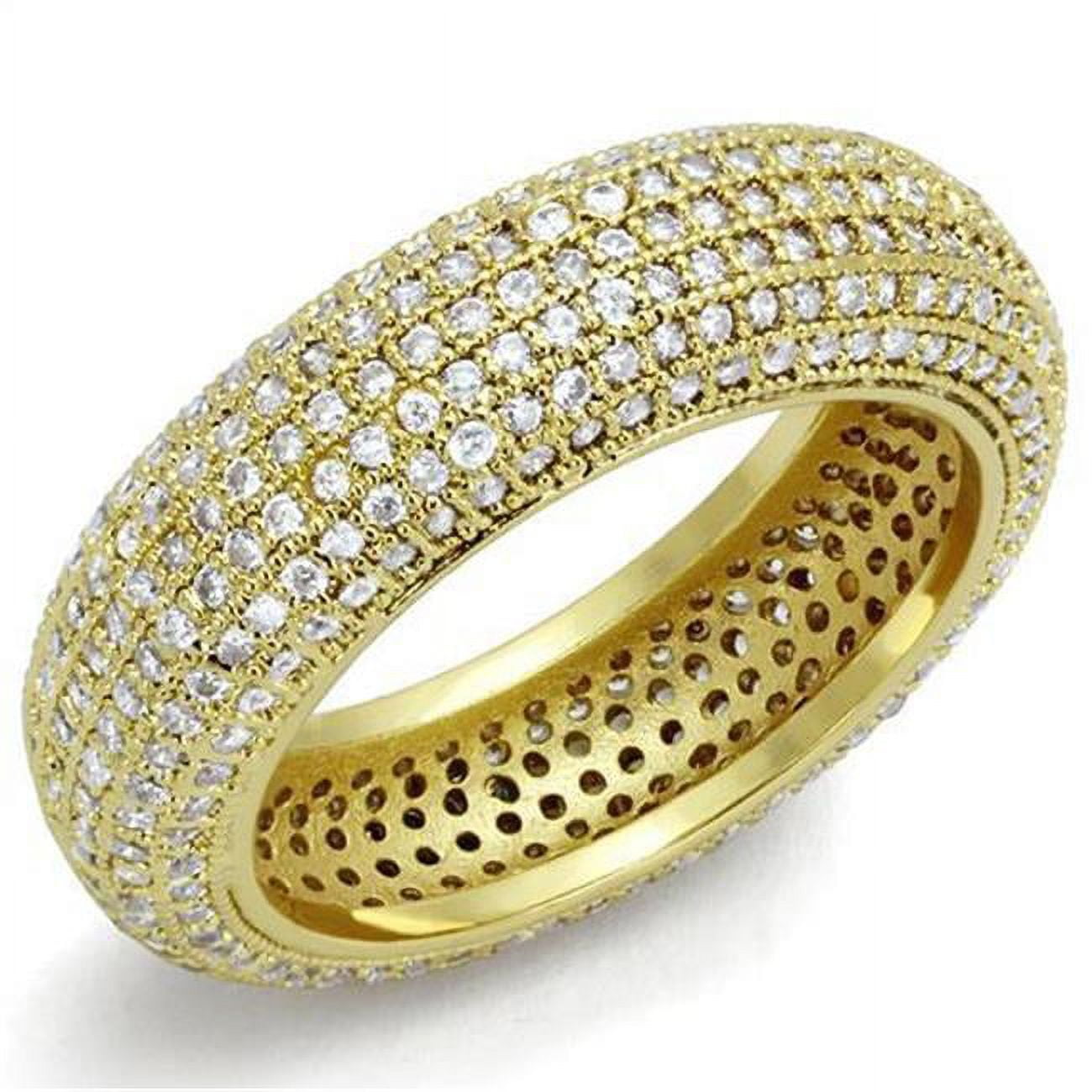 Women Gold Brass Ring with AAA Grade CZ in Clear - Size 6