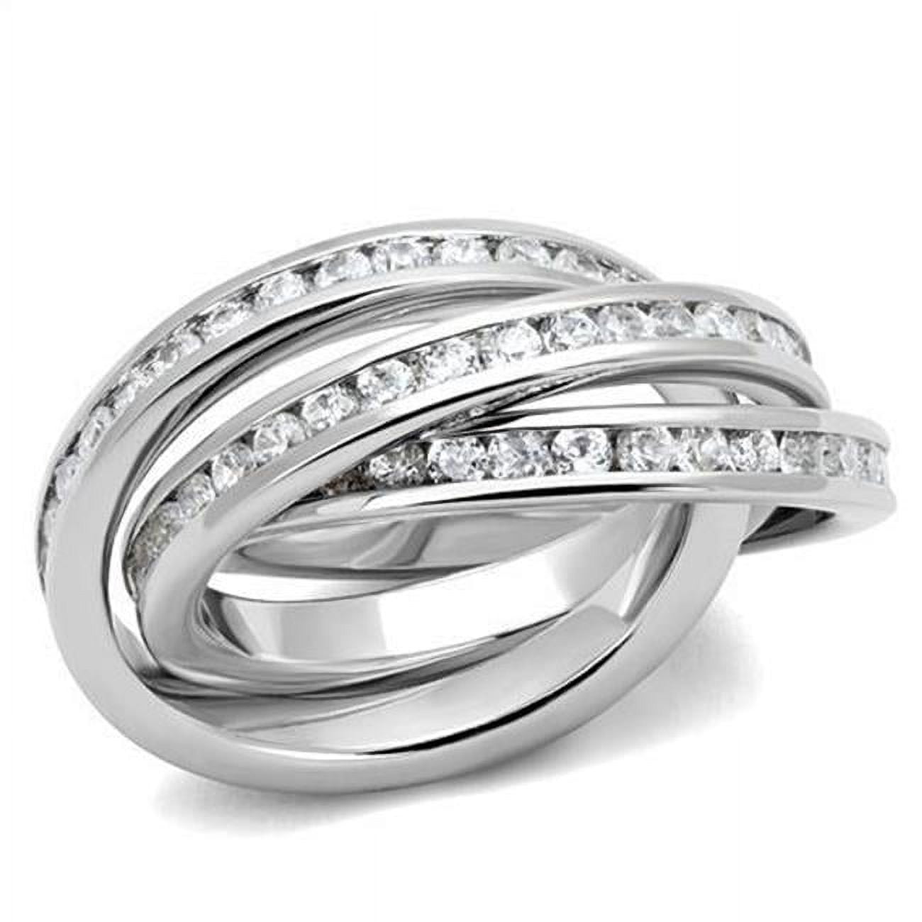 Women Rhodium Brass Ring with AAA Grade CZ in Clear - Size 7