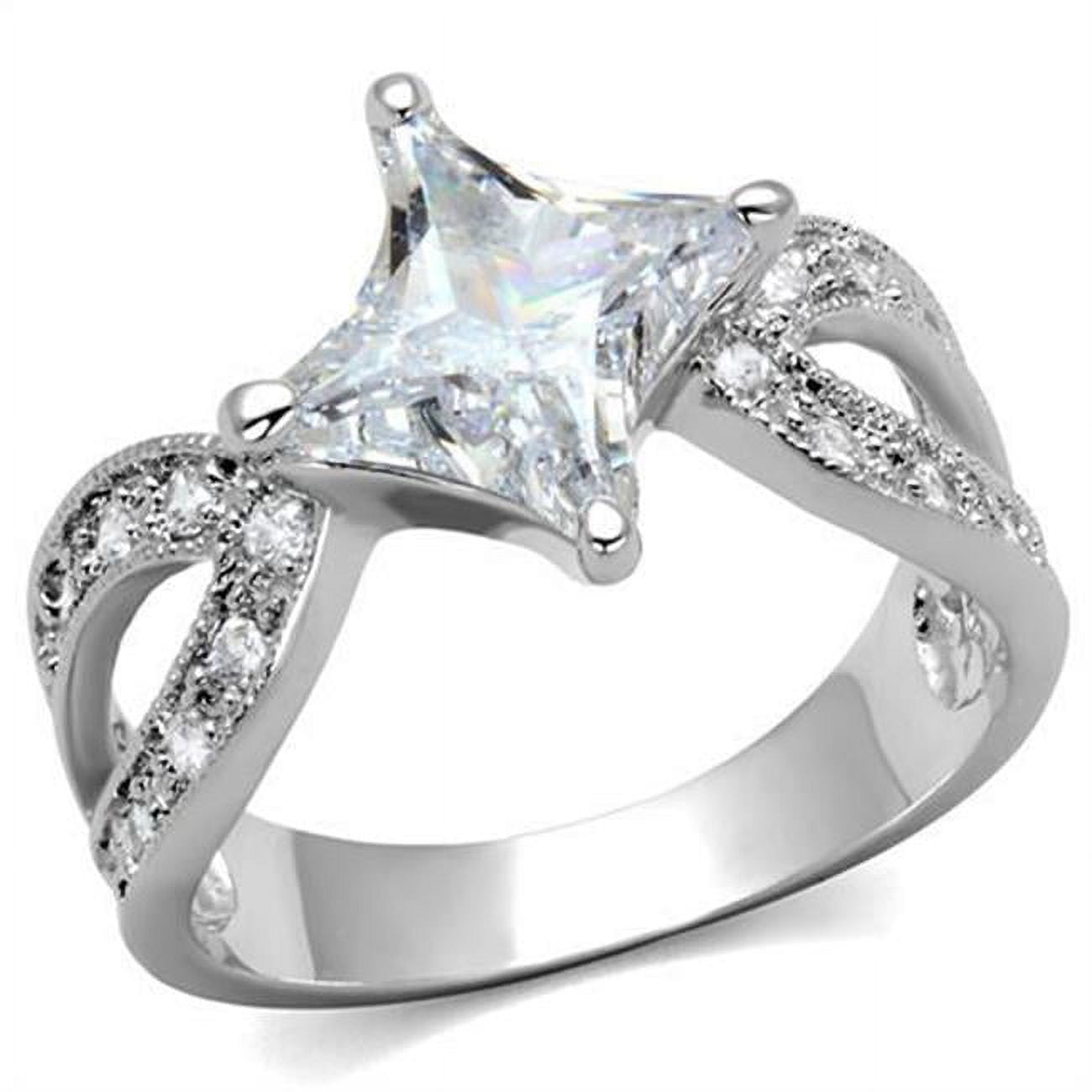 Women Rhodium Brass Ring with AAA Grade CZ in Clear - Size 7