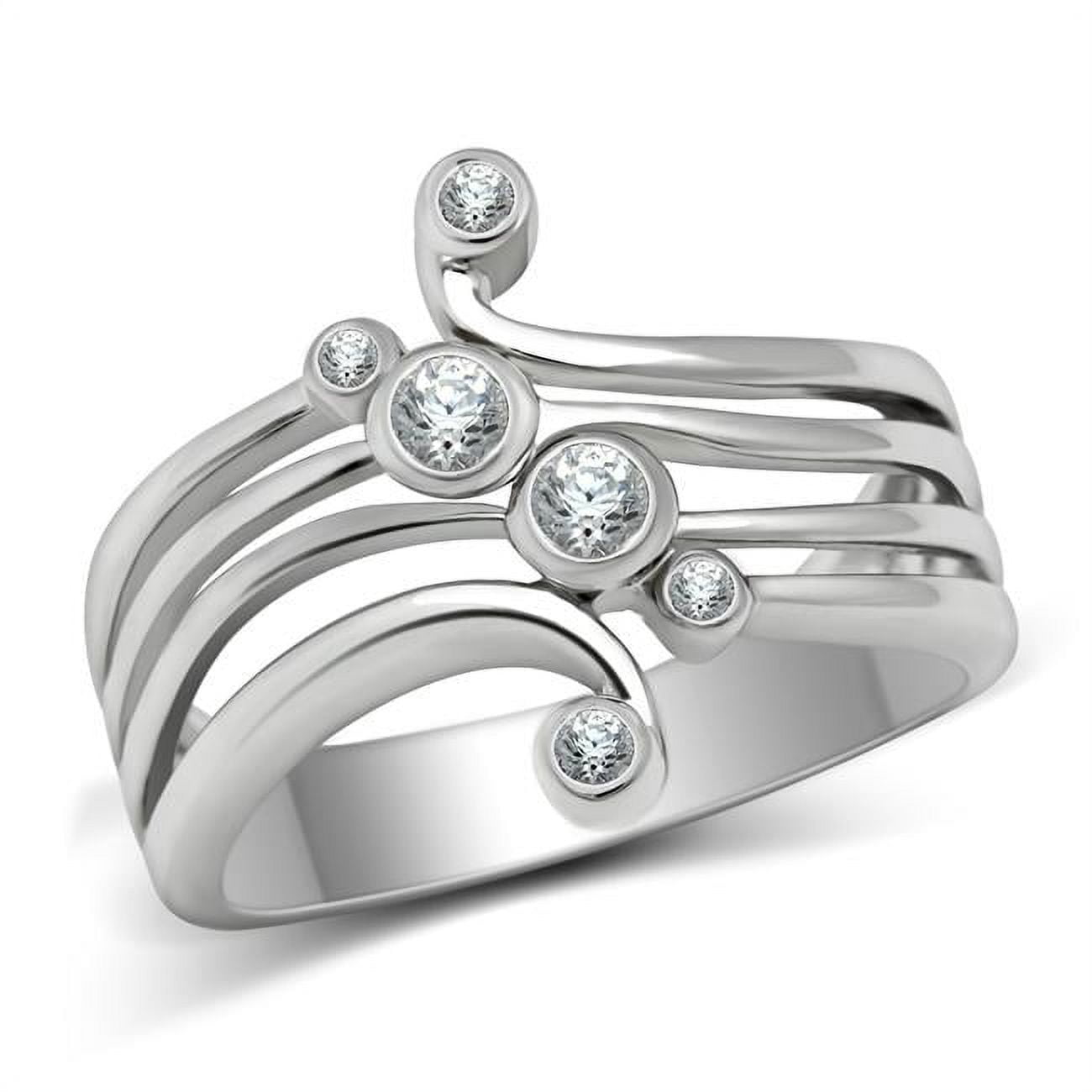 Women Rhodium Brass Ring with AAA Grade CZ in Clear - Size 8