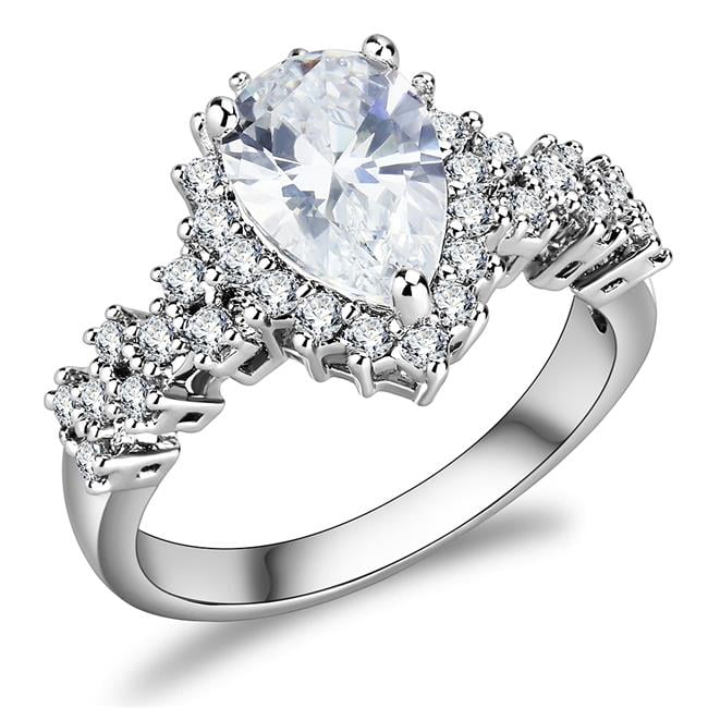 Women Rhodium Brass Ring with AAA Grade CZ in Clear - Size 7