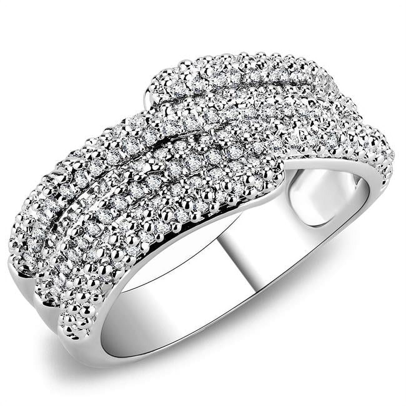 Women Rhodium Brass Ring with AAA Grade CZ in Clear - Size 7