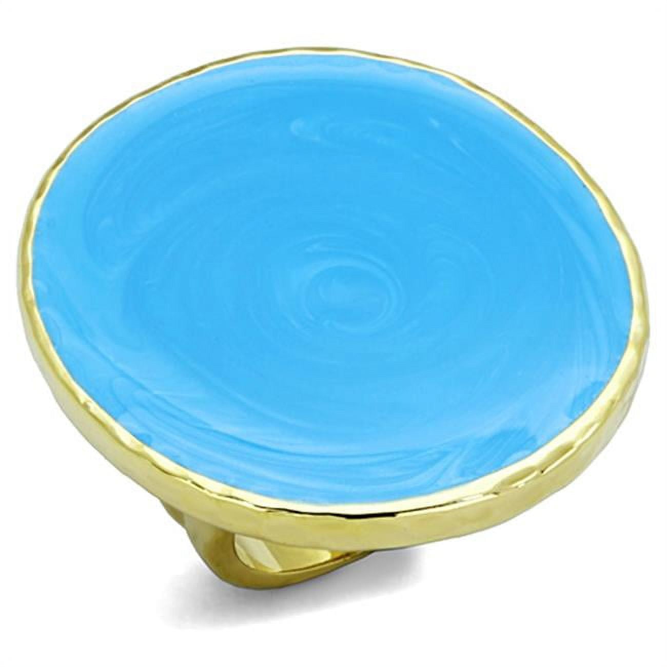 Women Gold Brass Ring with Epoxy in Sea Blue - Size 8