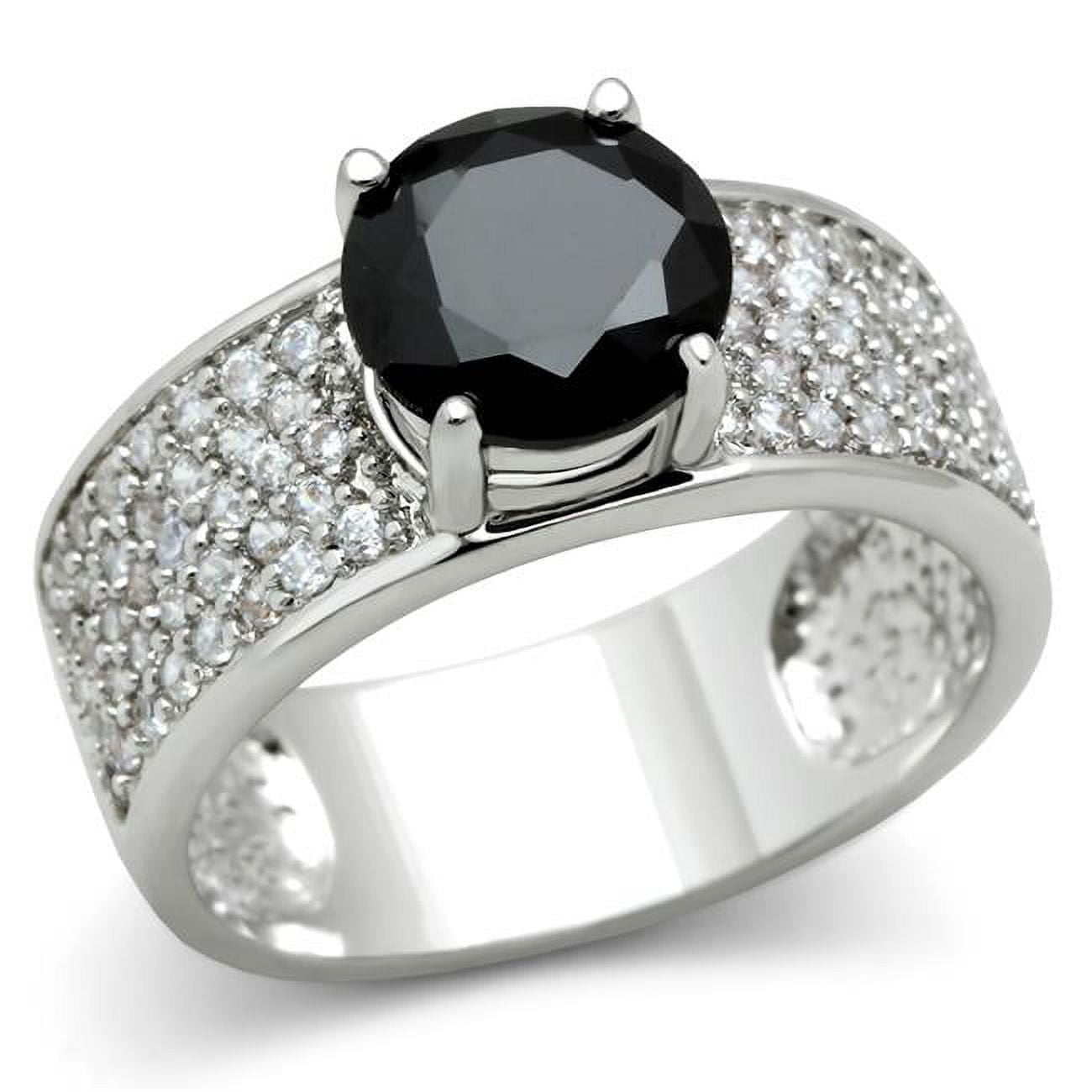 Women Rhodium Brass Ring with AAA Grade CZ in Jet - Size 5