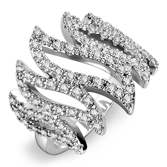 Women Rhodium Brass Ring with AAA Grade CZ in Clear - Size 6