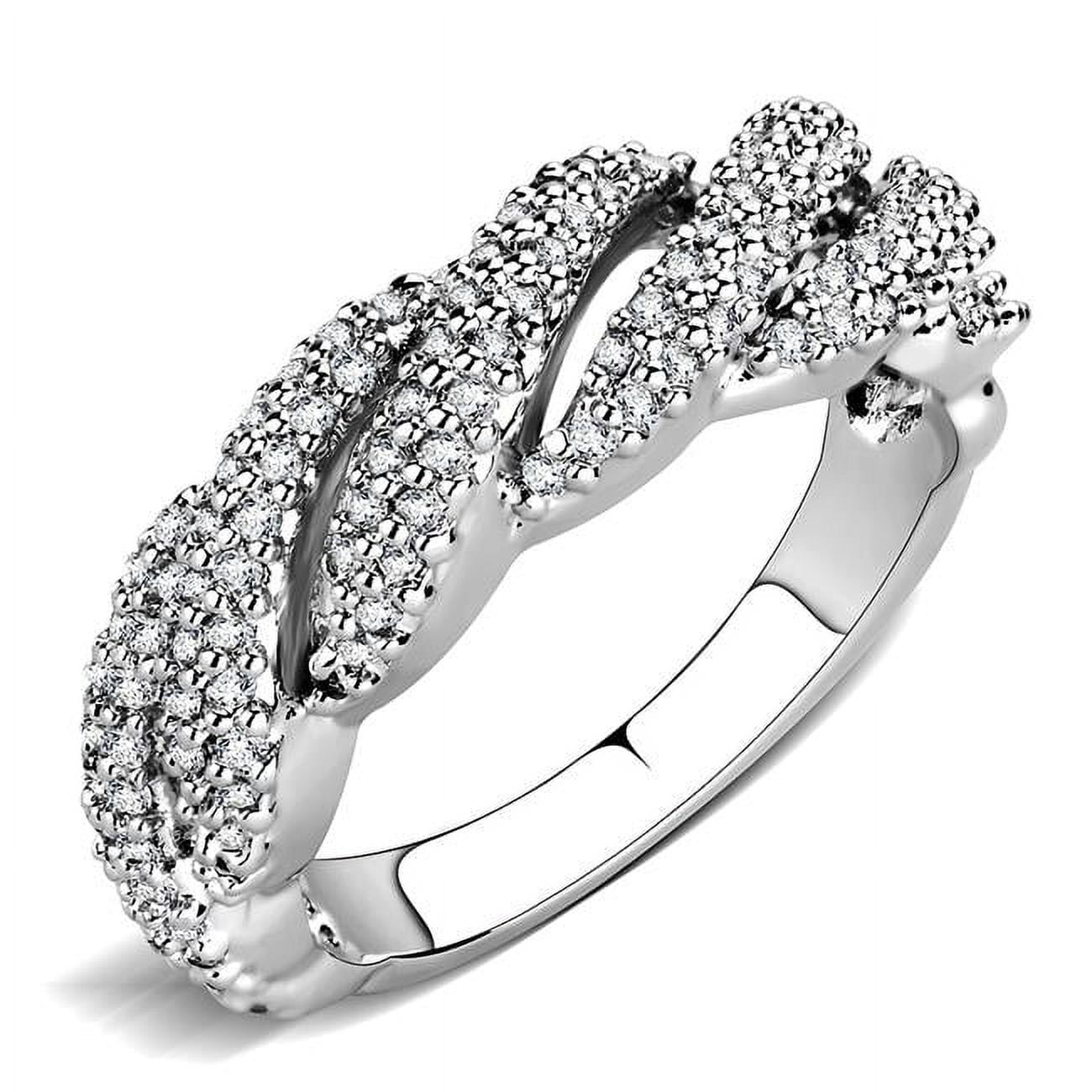 Women Rhodium Brass Ring with AAA Grade CZ in Clear - Size 5
