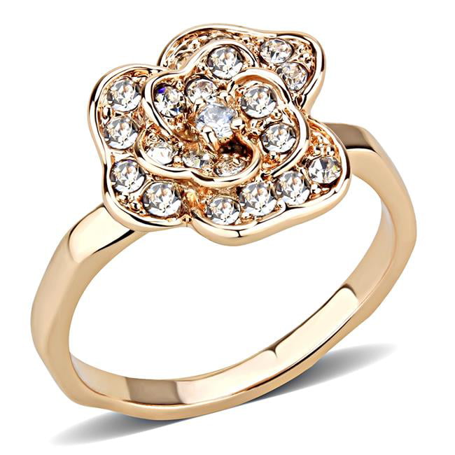 3W1491-6 Women Rose Gold Brass Ring with Top Grade Crystal in Clear - Size 6